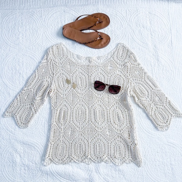 Adiva Lace Crocheted Three Quarter Sleeves Top S - Picture 2 of 9